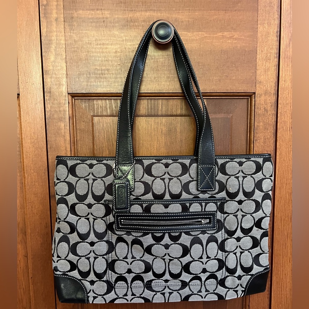 Coach Black and Gray Patterned Tote